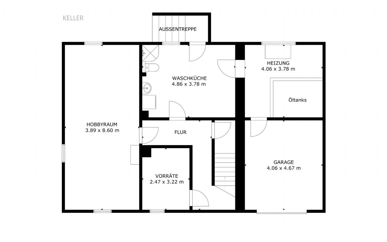 Keller mit Aussentreppe und Garage